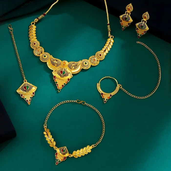 Yellow Chimes Necklaces Yellow Chimes Jewellery Set for Women and Girls Gold Necklace Set for Women Gold Toned Bridal Designed Choker Necklace Set Birthday Gift for girls and women Anniversary Gift for Wife