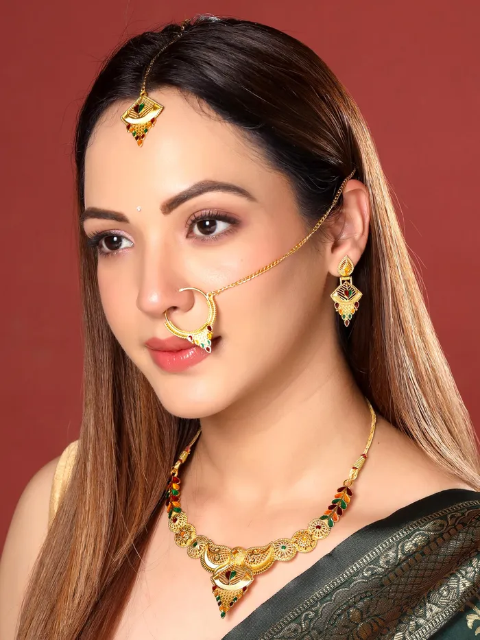 Yellow Chimes Necklaces Yellow Chimes Jewellery Set for Women and Girls Gold Necklace Set for Women Gold Toned Bridal Designed Choker Necklace Set Birthday Gift for girls and women Anniversary Gift for Wife