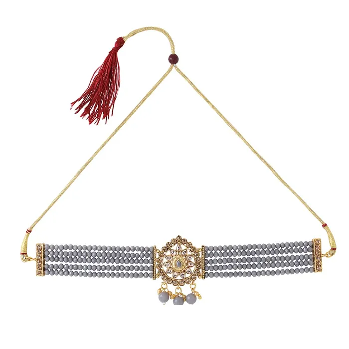 Yellow Chimes Necklaces Yellow Chimes Jewellery Set For Women Kundan studded Choker Set With Earrings and Mangtikka For Women and Girls