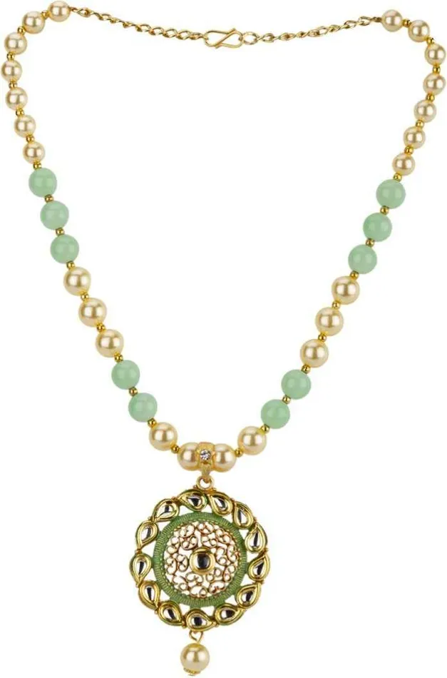 Yellow Chimes Necklaces Yellow Chimes Latest Modern Pearl Kundan Traditional Adorable Necklace With Stud Drop Earrings For Women Lite Green