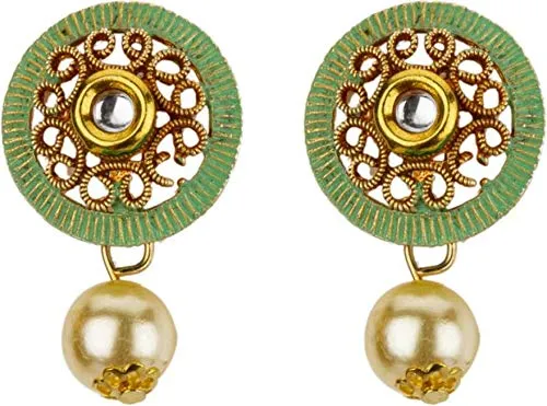 Yellow Chimes Necklaces Yellow Chimes Latest Modern Pearl Kundan Traditional Adorable Necklace With Stud Drop Earrings For Women Lite Green