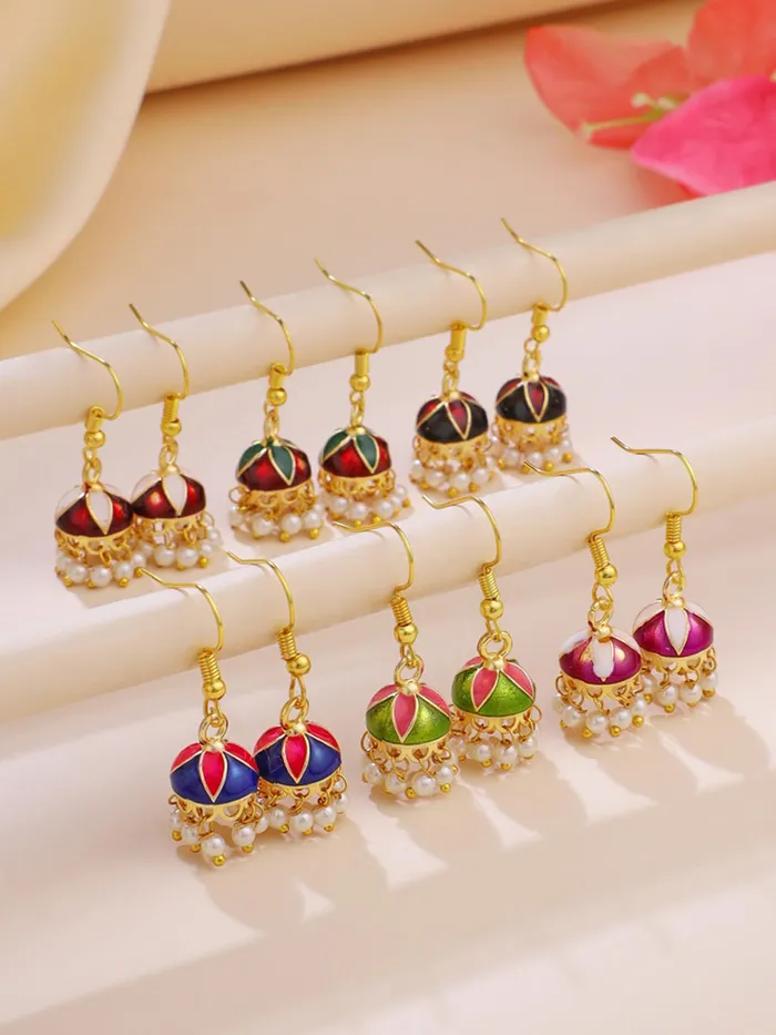 Yellow Chimes Necklaces Yellow Chimes Meenakari Jhumka Earrings for Women Traditional Small Jhumki Earrings Set for Girls Combo of 6 Pairs Jhumkas Ethnic Gold Plated Women Earrings Birthday Gift For Girls