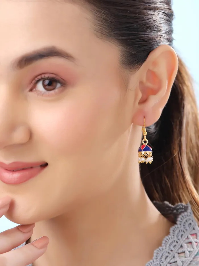 Yellow Chimes Necklaces Yellow Chimes Meenakari Jhumka Earrings for Women Traditional Small Jhumki Earrings Set for Girls Combo of 6 Pairs Jhumkas Ethnic Gold Plated Women Earrings Birthday Gift For Girls