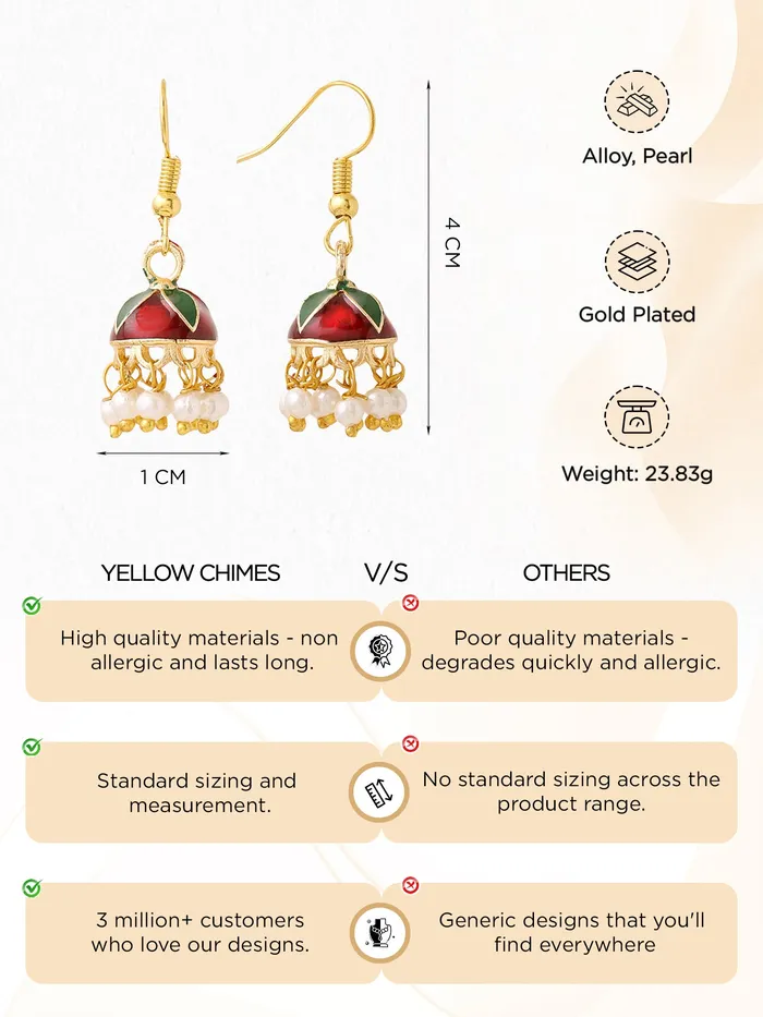 Yellow Chimes Necklaces Yellow Chimes Meenakari Jhumka Earrings for Women Traditional Small Jhumki Earrings Set for Girls Combo of 6 Pairs Jhumkas Ethnic Gold Plated Women Earrings Birthday Gift For Girls
