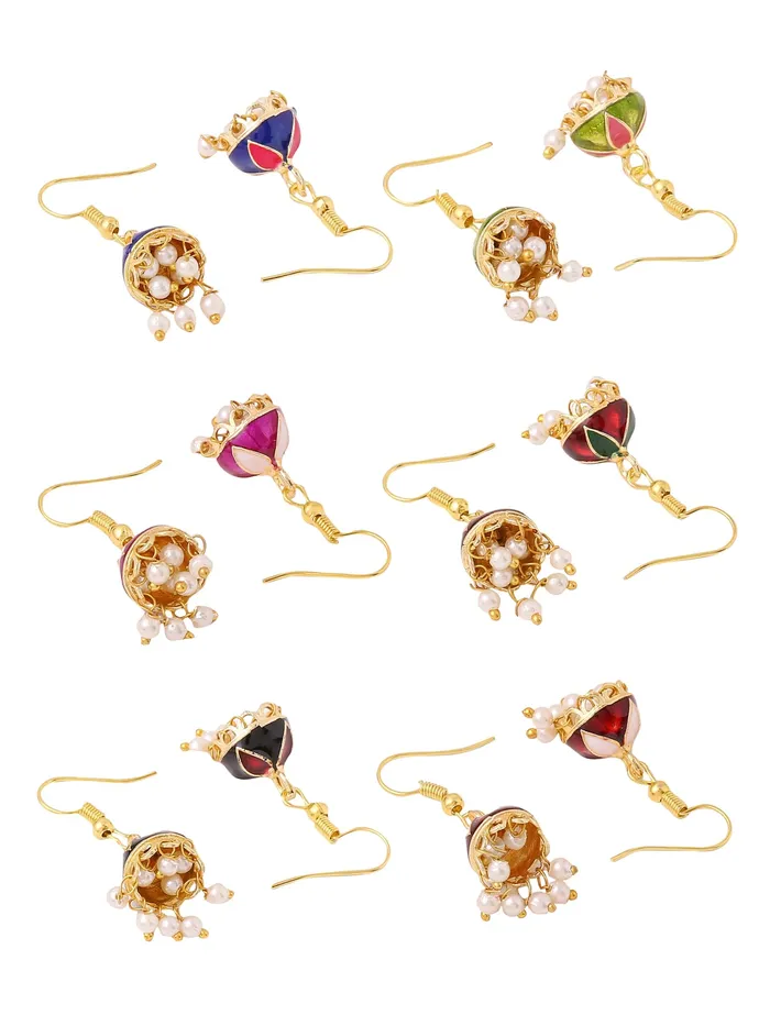 Yellow Chimes Necklaces Yellow Chimes Meenakari Jhumka Earrings for Women Traditional Small Jhumki Earrings Set for Girls Combo of 6 Pairs Jhumkas Ethnic Gold Plated Women Earrings Birthday Gift For Girls