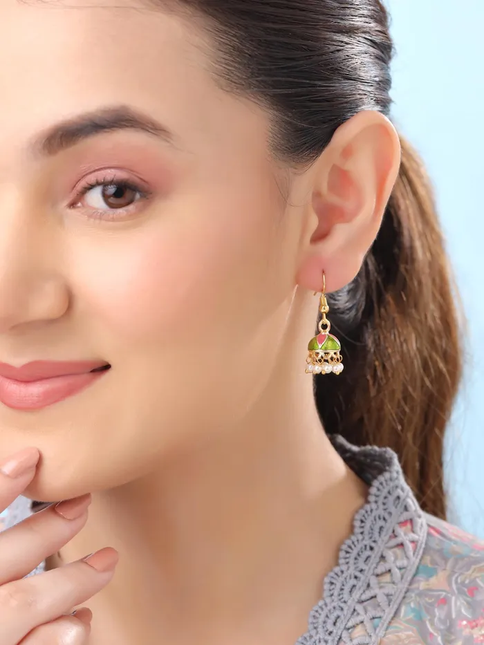 Yellow Chimes Necklaces Yellow Chimes Meenakari Jhumka Earrings for Women Traditional Small Jhumki Earrings Set for Girls Combo of 6 Pairs Jhumkas Ethnic Gold Plated Women Earrings Birthday Gift For Girls