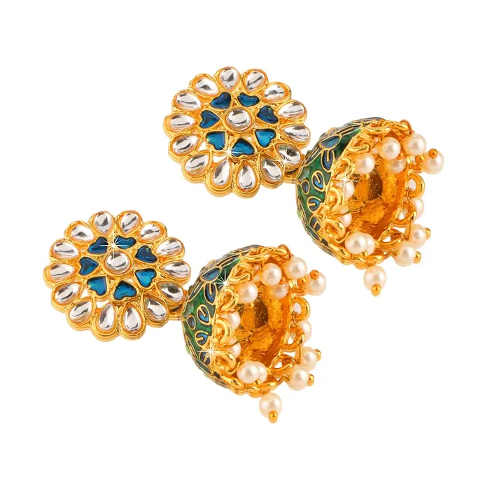 Yellow Chimes Necklaces Yellow Chimes Meenakari Workmanship Latest Stylish Jhumkas Earrings for Women and Girls
