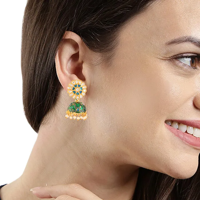 Yellow Chimes Necklaces Yellow Chimes Meenakari Workmanship Latest Stylish Jhumkas Earrings for Women and Girls