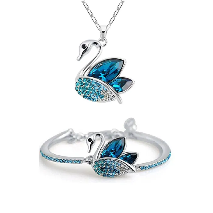Yellow Chimes Necklaces Yellow Chimes Moxie Collection Swan Love Designer Blue Crystal Combo of Kadaa Bracelet and Pendant for Girls Women