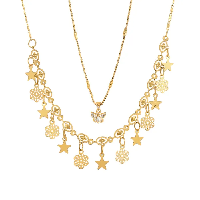 Yellow Chimes Necklaces Yellow Chimes Necklace for Women and Girls Fashion Golden Necklace for Women Western Gold Plated Combo of 2 Pcs Butterfly Pendant Chain Necklace for Girls Birthday Gift for Girls Women