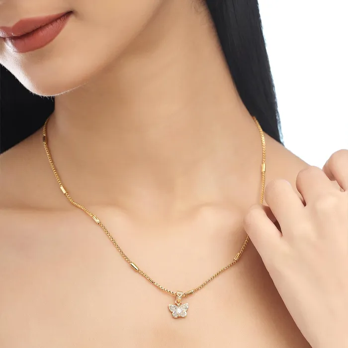 Yellow Chimes Necklaces Yellow Chimes Necklace for Women and Girls Fashion Golden Necklace for Women Western Gold Plated Combo of 2 Pcs Butterfly Pendant Chain Necklace for Girls Birthday Gift for Girls Women