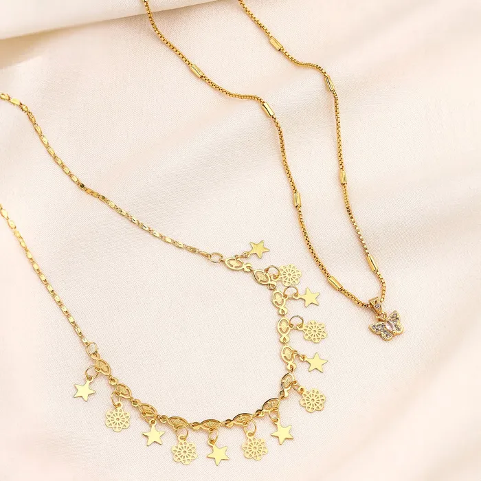 Yellow Chimes Necklaces Yellow Chimes Necklace for Women and Girls Fashion Golden Necklace for Women Western Gold Plated Combo of 2 Pcs Butterfly Pendant Chain Necklace for Girls Birthday Gift for Girls Women