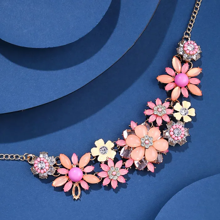 Yellow Chimes Necklaces Yellow Chimes Necklace For Women Gold Toned Pink color Floral Designed Crystal Necklace For Women and Girls