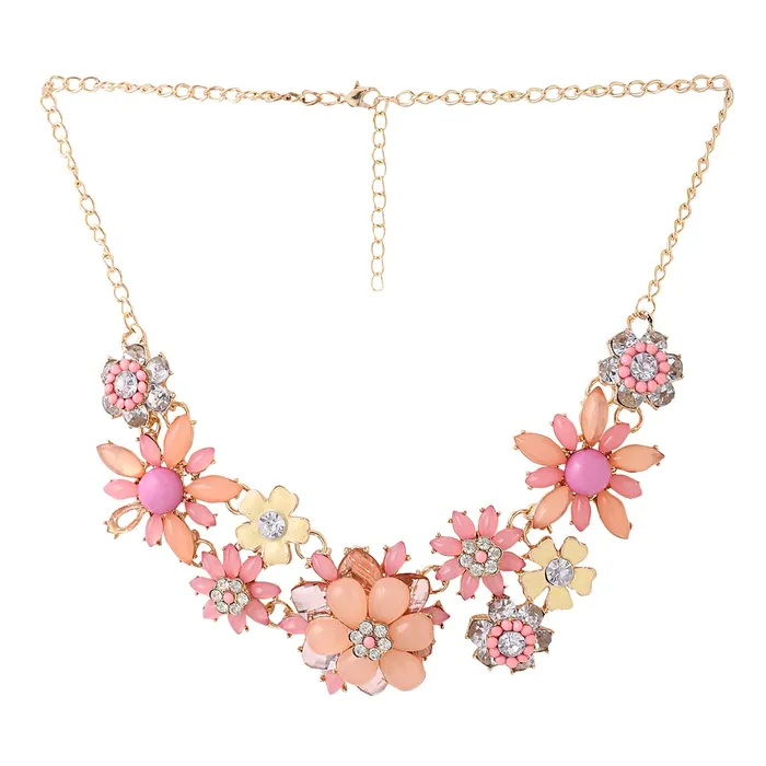 Yellow Chimes Necklaces Yellow Chimes Necklace For Women Gold Toned Pink color Floral Designed Crystal Necklace For Women and Girls
