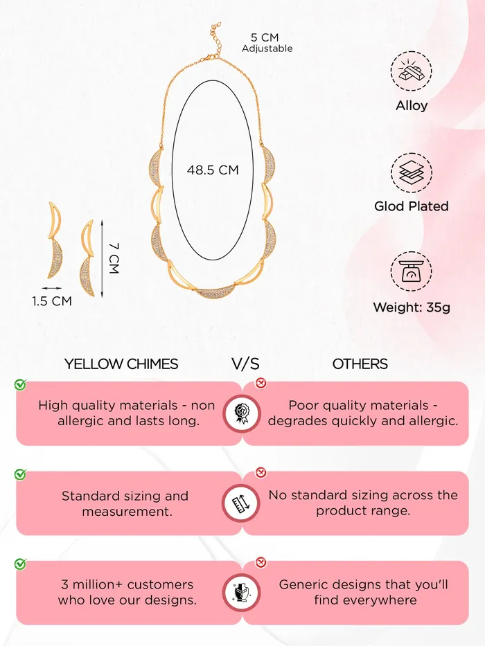 Yellow Chimes Necklaces Yellow Chimes Necklace Set for Women White Stone Necklace Set A5 Crystal Jewellery Set for Women Luxe Layers Rose Gold Plated Necklace Set Birthday Anniversary Gift for Women Wife