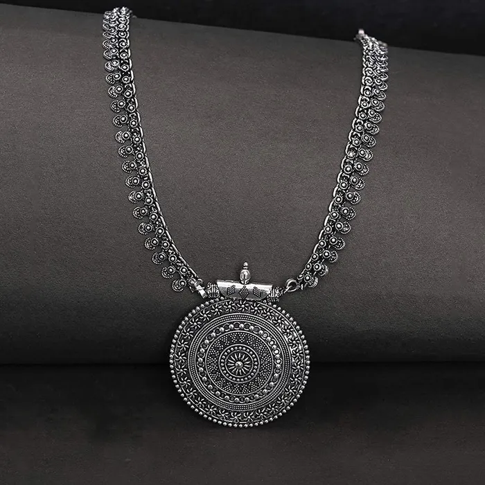Yellow Chimes Necklaces Yellow Chimes Oxidised Necklace for Women Ethnic Silver Oxidised Long Necklace with Charm Traditional Jewellery for Women and Girls