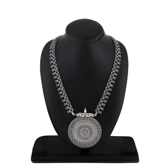 Yellow Chimes Necklaces Yellow Chimes Oxidised Necklace for Women Ethnic Silver Oxidised Long Necklace with Charm Traditional Jewellery for Women and Girls