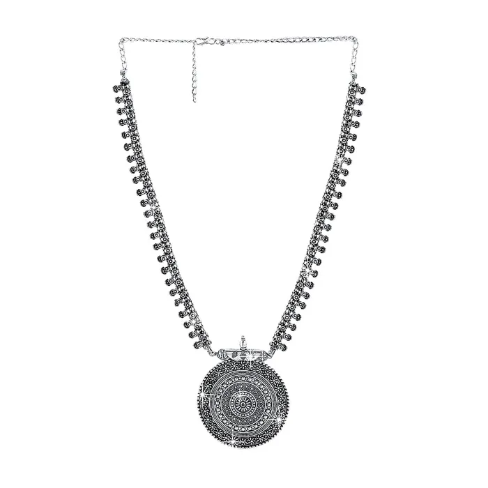 Yellow Chimes Necklaces Yellow Chimes Oxidised Necklace for Women Ethnic Silver Oxidised Long Necklace with Charm Traditional Jewellery for Women and Girls