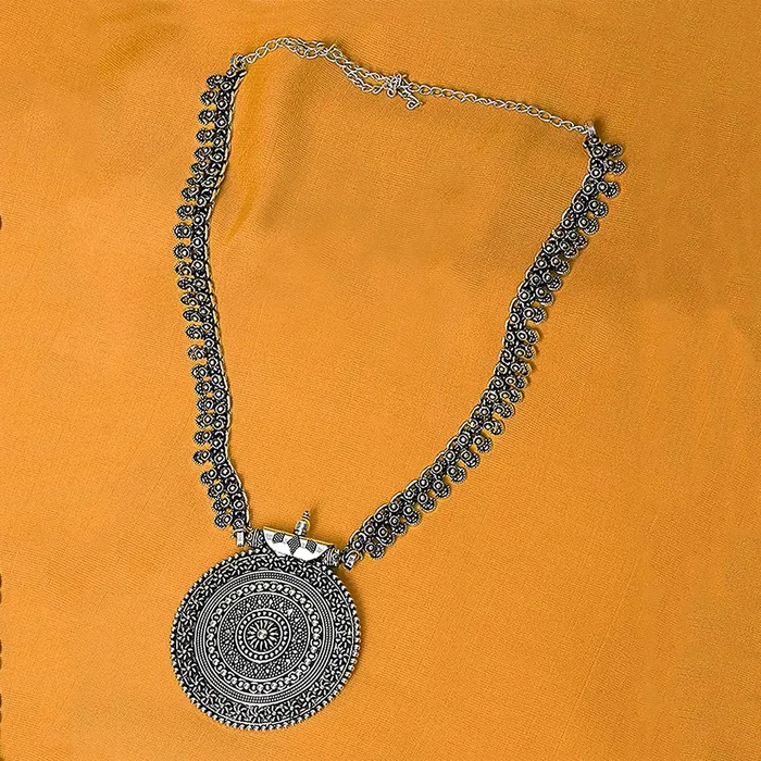 Yellow Chimes Necklaces Yellow Chimes Oxidised Necklace for Women Ethnic Silver Oxidised Long Necklace with Charm Traditional Jewellery for Women and Girls