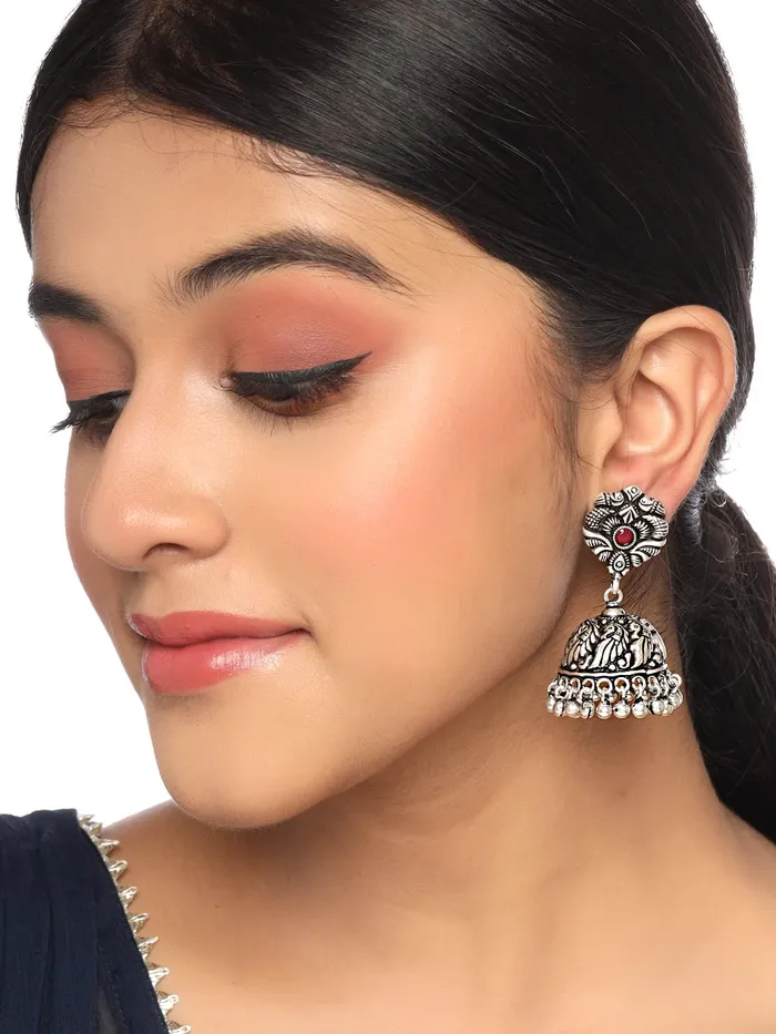 Yellow Chimes Necklaces Yellow Chimes Oxidised Silver Jhumki Earrings For Women Silver Oxidised Jhumka Traditional Kolhapuri Jhumka Earrings For Women and Girls