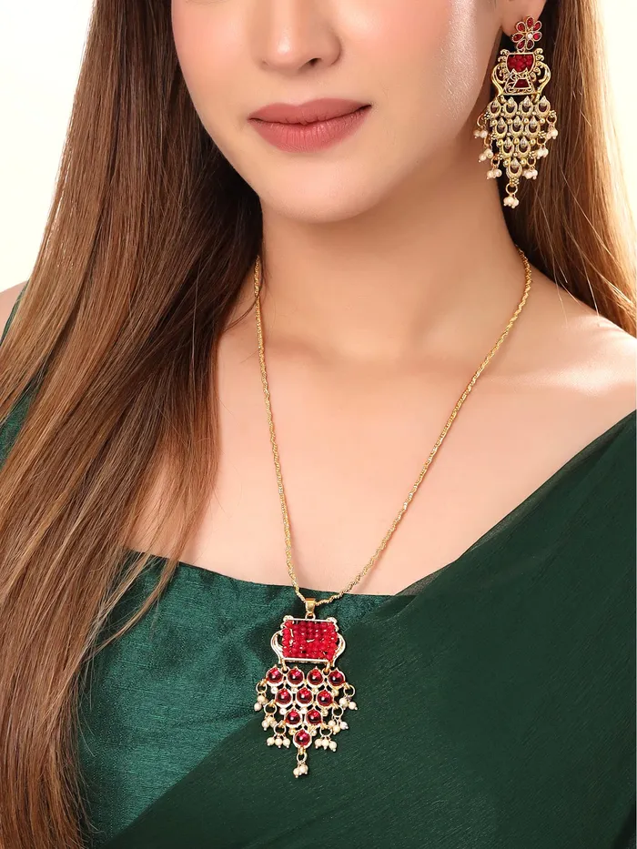 Yellow Chimes Necklaces Yellow Chimes Pendnat Set for Women and Girls Kundan Pendant Set Gold Plated Kundan Studded Drop Designed Pendant Set Birthday Gift for girls and women Anniversary Gift for Wife