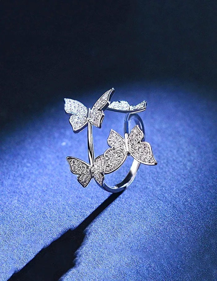 Yellow Chimes Necklaces Yellow Chimes Rings for Women Girls Crystal Ring for Girls Adjustable Butterfly Designed Silver Tone Crystal Finger Ring for WomenBirthday Gift For girls women Anniversary Gift for Wife