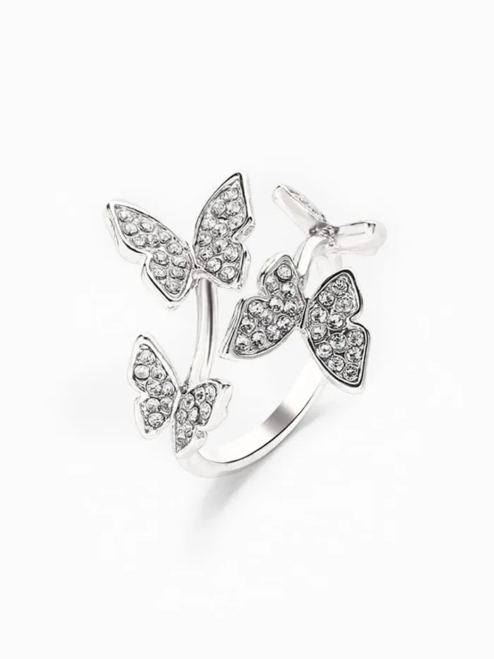 Yellow Chimes Necklaces Yellow Chimes Rings for Women Girls Crystal Ring for Girls Adjustable Butterfly Designed Silver Tone Crystal Finger Ring for WomenBirthday Gift For girls women Anniversary Gift for Wife
