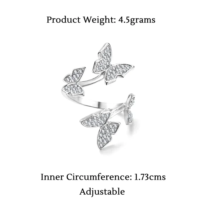 Yellow Chimes Necklaces Yellow Chimes Rings for Women Girls Crystal Ring for Girls Adjustable Butterfly Designed Silver Tone Crystal Finger Ring for WomenBirthday Gift For girls women Anniversary Gift for Wife