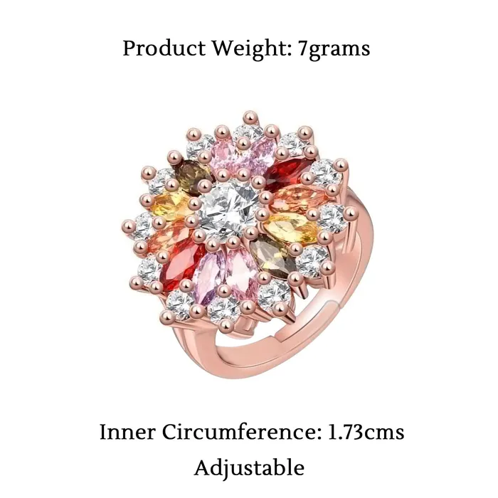 Yellow Chimes Necklaces Yellow Chimes Rings for Women Multicolor Floral Ring Sparkling Glamourously Swiss Zircon Multi Color Rose Gold Plated Adjustable Ring for Women and Girls