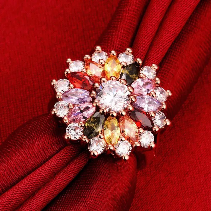 Yellow Chimes Necklaces Yellow Chimes Rings for Women Multicolor Floral Ring Sparkling Glamourously Swiss Zircon Multi Color Rose Gold Plated Adjustable Ring for Women and Girls