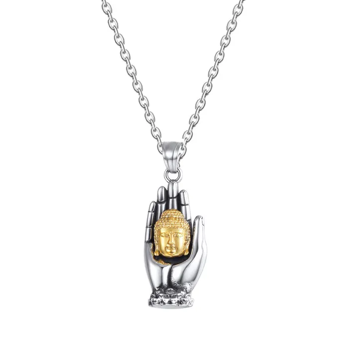 Yellow Chimes Necklaces Yellow Chimes Stainless Steel Golden Budha Locket Long Silver Pendant for Men and Women