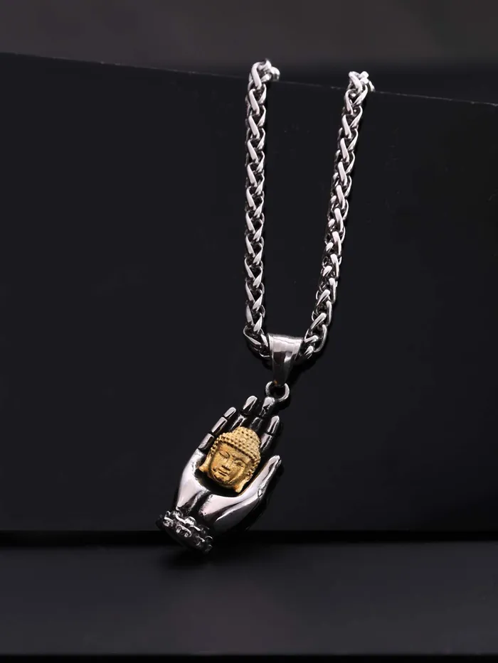 Yellow Chimes Necklaces Yellow Chimes Stainless Steel Golden Budha Locket Long Silver Pendant for Men and Women