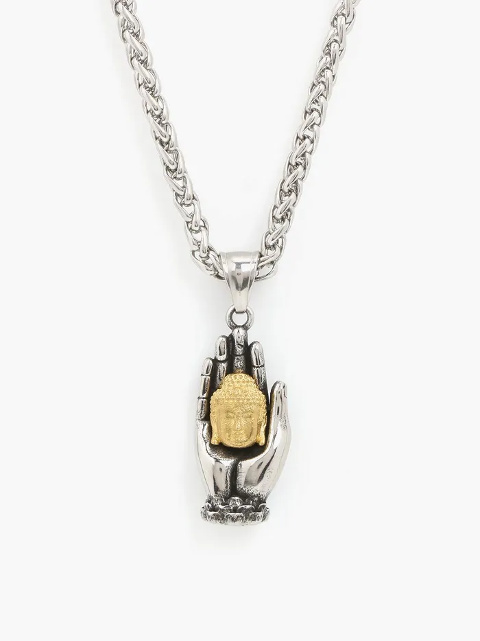 Yellow Chimes Necklaces Yellow Chimes Stainless Steel Golden Budha Locket Long Silver Pendant for Men and Women