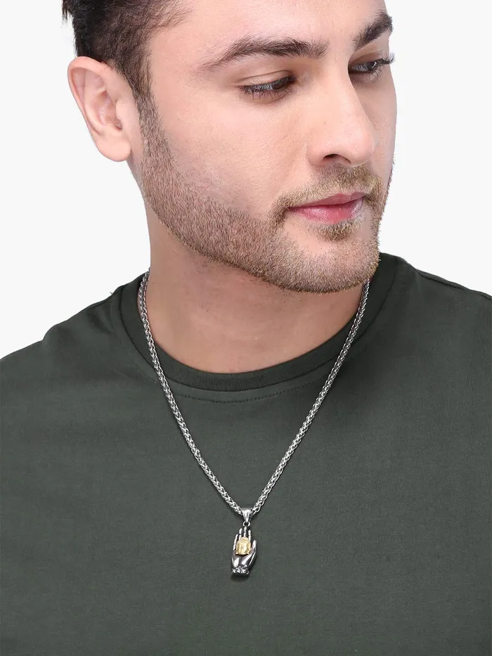 Yellow Chimes Necklaces Yellow Chimes Stainless Steel Golden Budha Locket Long Silver Pendant for Men and Women