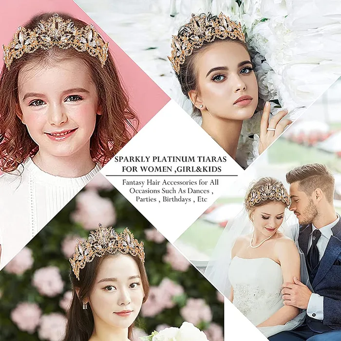 Yellow Chimes Necklaces Yellow Chimes Tiara for Women and Girls Gold Plated Crown for Women White Crystal Studded Bridal Wedding Crown Tiaras for Women and Girls Gift For Women Girls Valentine Gift for Girls