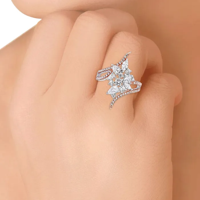 Yellow Chimes Necklaces Yellow Chimes Victoria Cut 925 Sterling Silver Hallmark and Certified Purity Crystal Rose Gold Plated Silver Ring for Women and Girls
