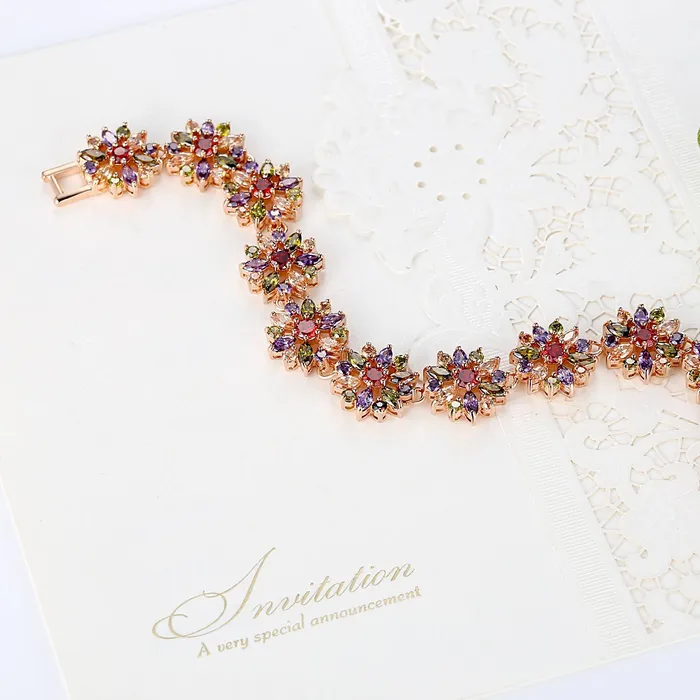 Yellow Chimes Necklaces Yellow Chimes Women Crystal Bracelets Rose Gold Plated Coin Shaped Bracelets Multicolor CZ Crystals Bracelet For Woman Birthday Gift for Girls Women Anniversary Gift for Wife