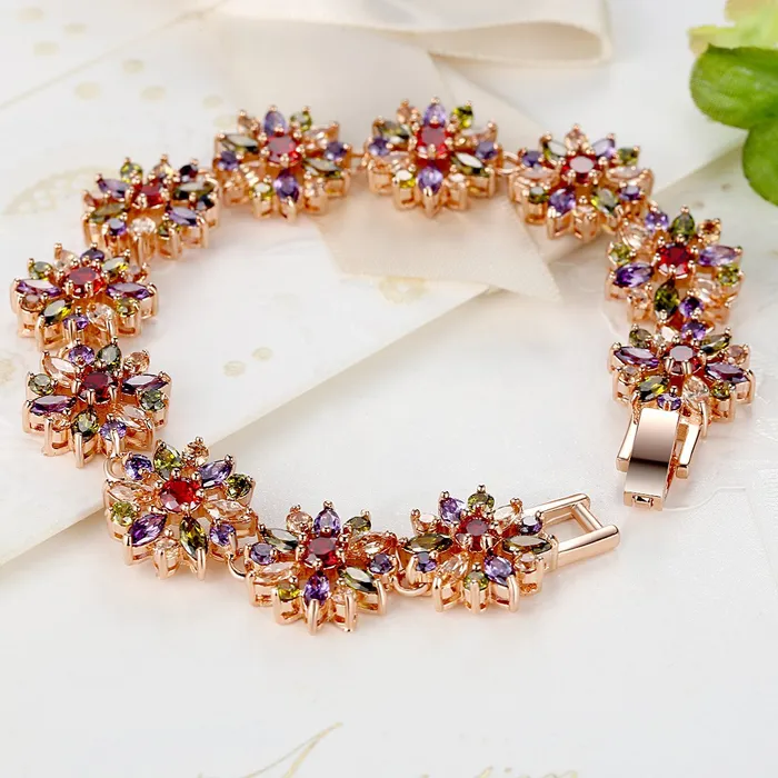 Yellow Chimes Necklaces Yellow Chimes Women Crystal Bracelets Rose Gold Plated Coin Shaped Bracelets Multicolor CZ Crystals Bracelet For Woman Birthday Gift for Girls Women Anniversary Gift for Wife