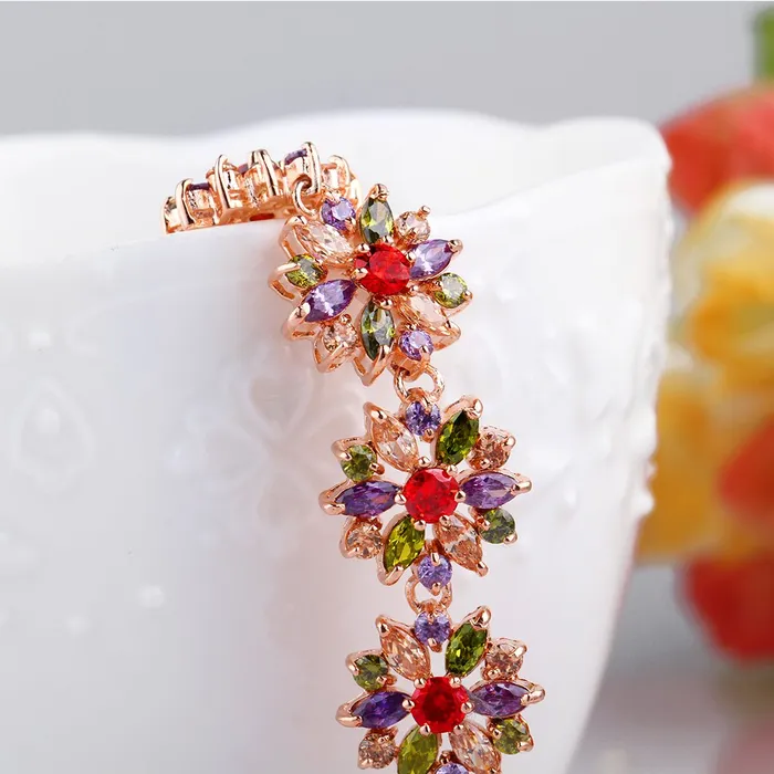 Yellow Chimes Necklaces Yellow Chimes Women Crystal Bracelets Rose Gold Plated Coin Shaped Bracelets Multicolor CZ Crystals Bracelet For Woman Birthday Gift for Girls Women Anniversary Gift for Wife