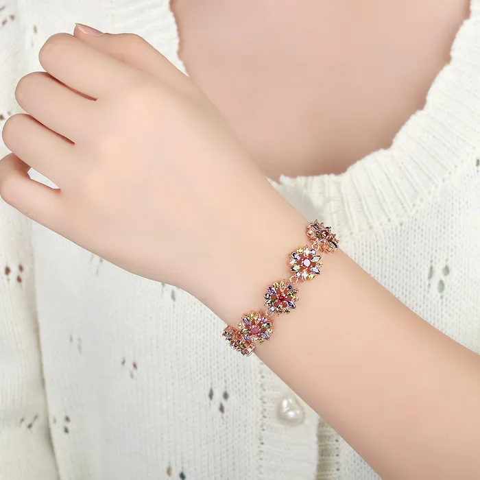Yellow Chimes Necklaces Yellow Chimes Women Crystal Bracelets Rose Gold Plated Coin Shaped Bracelets Multicolor CZ Crystals Bracelet For Woman Birthday Gift for Girls Women Anniversary Gift for Wife
