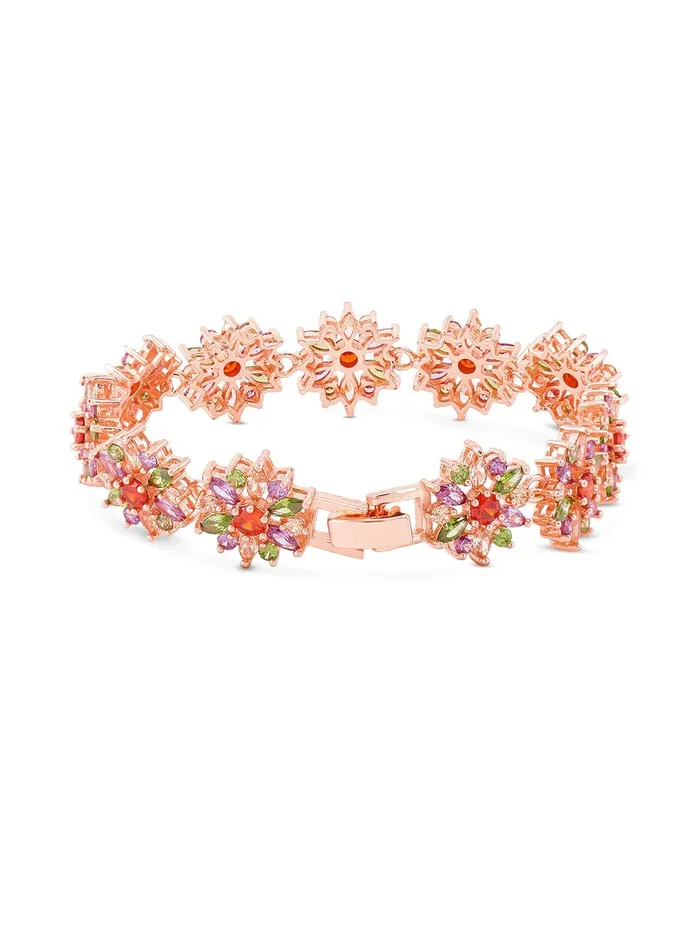Yellow Chimes Necklaces Yellow Chimes Women Crystal Bracelets Rose Gold Plated Coin Shaped Bracelets Multicolor CZ Crystals Bracelet For Woman Birthday Gift for Girls Women Anniversary Gift for Wife