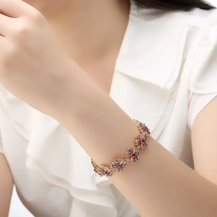 Yellow Chimes Necklaces Yellow Chimes Women Crystal Bracelets Rose Gold Plated Coin Shaped Bracelets Multicolor CZ Crystals Bracelet For Woman Birthday Gift for Girls Women Anniversary Gift for Wife