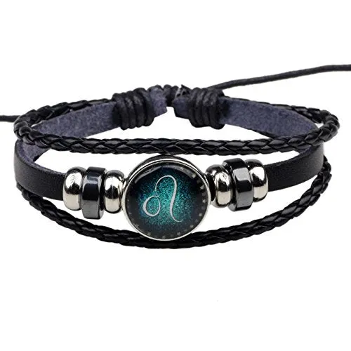 Yellow Chimes Necklaces Yellow Chimes Zodiac Sign Constellation Handmade Black Leather Bracelet for Men and WomenUnisex Leo Yellow Chimes Necklaces Yellow Chimes Zodiac Sign Constellation Handmade Black Leather Bracelet for Men and WomenUnisex Leo