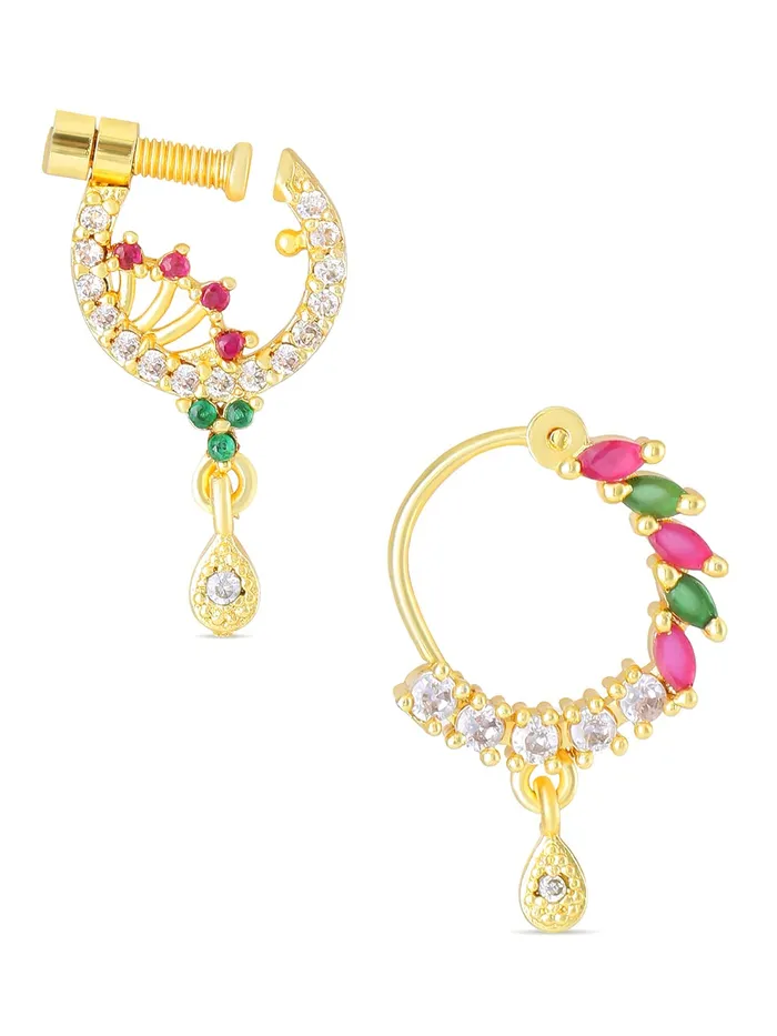 Yellow Chimes Nose Rings for Women Set of 2 Pcs Nosepins Traditional GoldPlated White Pink American Diamond Nose Pins for Women and Girls Yellow Chimes Rings Yellow Chimes Nose Rings for Women Set of 2 Pcs Nosepins Traditional GoldPlated White Pink American Diamond Nose Pins for Women and Girls Yellow Chimes Rings
