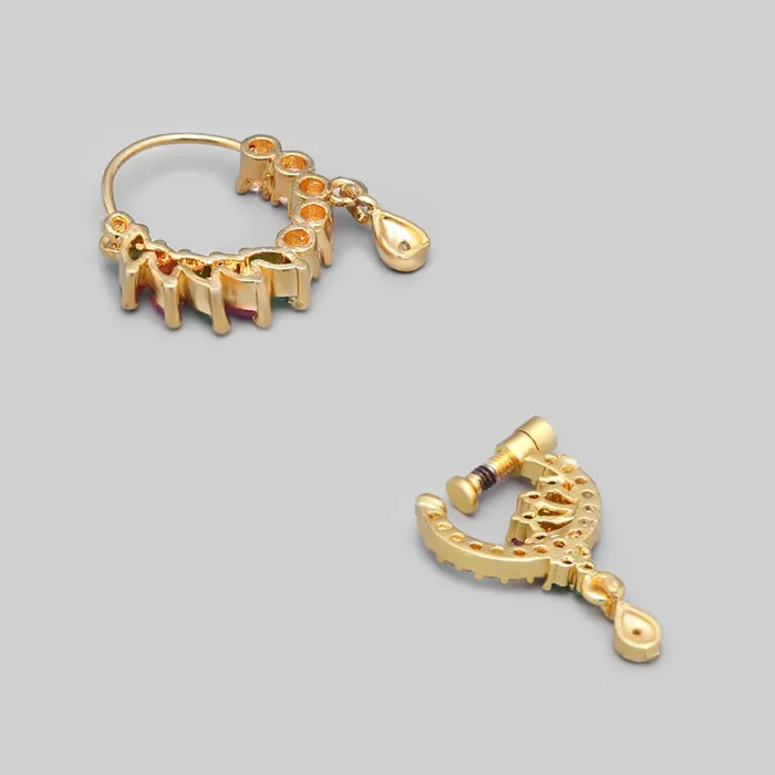 Yellow Chimes Nose Rings for Women Set of 2 Pcs Nosepins Traditional GoldPlated White Pink American Diamond Nose Pins for Women and Girls Yellow Chimes Rings