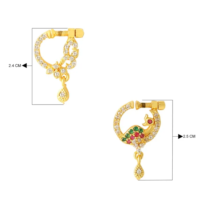 Yellow Chimes Nose Rings for Women Set of 2 Pcs Nosepins Traditional GoldPlated White Pink American Diamond Nose Pins for Women and Girls Yellow Chimes Rings