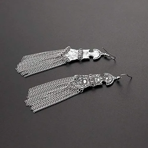 Yellow Chimes Oxidized Silver Stylish Fancy Traditional Tassels Danglers Earrings For Women Girls Yellow Chimes Rings
