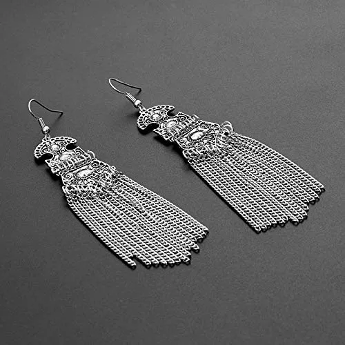Yellow Chimes Oxidized Silver Stylish Fancy Traditional Tassels Danglers Earrings For Women Girls Yellow Chimes Rings