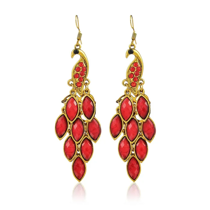 Yellow Chimes Peacock Beauty Red Gold Dangle Earring for Women Girls Yellow Chimes Earrings