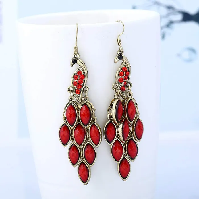 Yellow Chimes Peacock Beauty Red Gold Dangle Earring for Women Girls Yellow Chimes Earrings